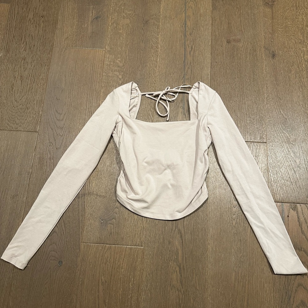 Garage Cream Long Sleeve Tie-Back Top